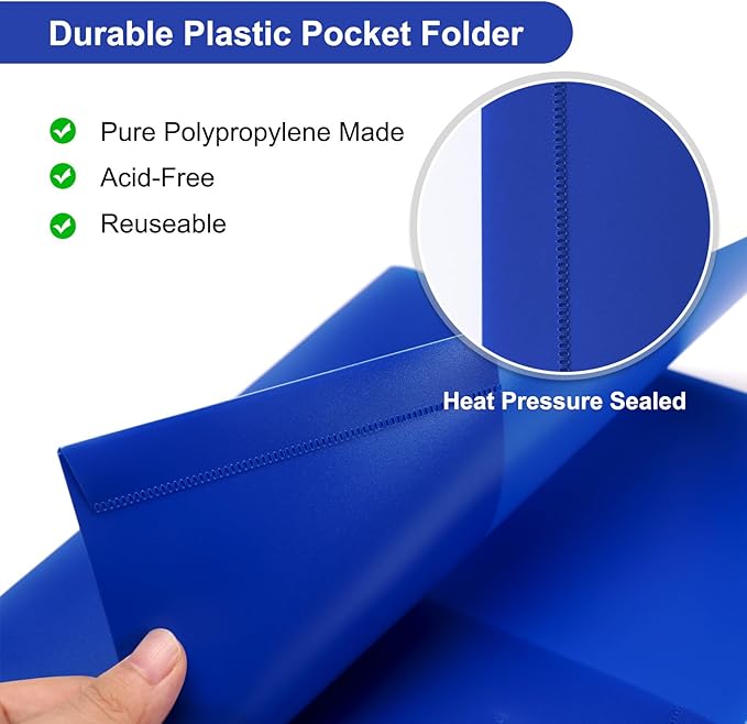 ViVin 60-Pack Heavy Duty 2 Pocket Folders, Plastic File Folders for School, Office and Home (Blue)