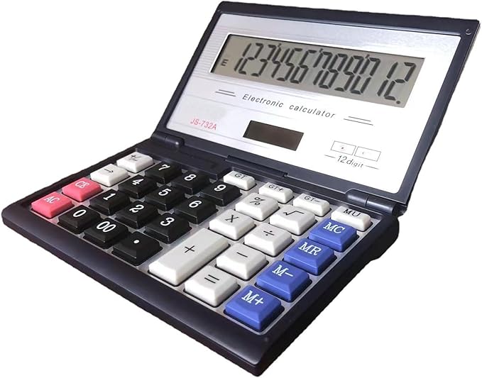 Maizoon Solar Dual Power Calculator with 12-Digit Display Large Screen Folding Flip Cover Big Button Portable Computing Tool for Finance Business Office and School