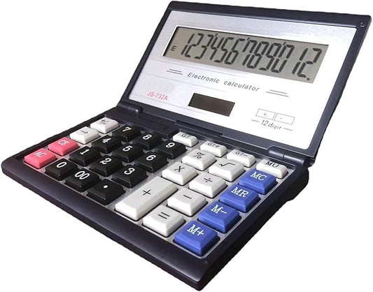 Maizoon Solar Dual Power Calculator with 12-Digit Display Large Screen Folding Flip Cover Big Button Portable Computing Tool for Finance Business Office and School