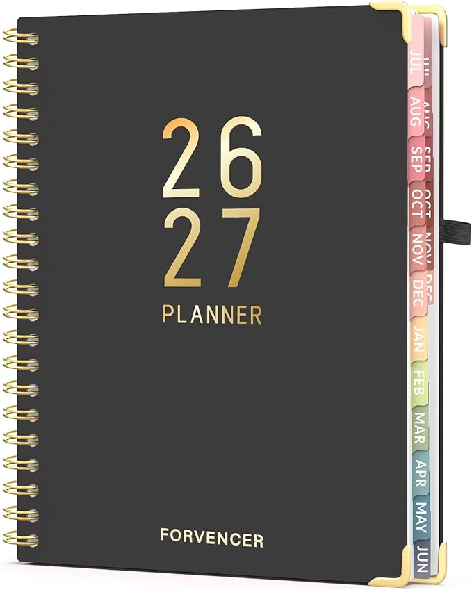 Jul 2026 - Dec 2027 Planner, Forvencer 18 Month Academic Planner 2026-2027, 8.5" x 11", Calendar Planner Weekly and Monthly, Daily Agenda Book, College School Supplies for Student Teacher, A4, Black