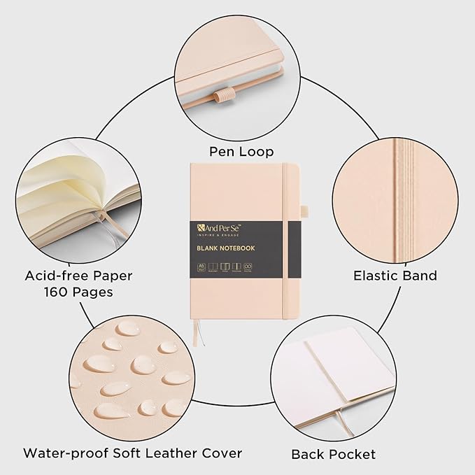 &And Per Se Blank Sketch Notebook, A5 Hardcover, 160 Pages 100gsm Thick Paper, Unlined Journal for Drawing, Doodling, Hand Lettering – Creative Gift for Artists, Designers, Writers (Light Apricot)