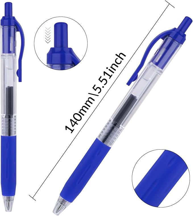 EYEYE G-103 Blue Gel Pens 15 Pack, Retractable, 0.7mm Medium Point | Quick Drying, Ballpoint Pen Fine Point Smooth Writing Pens for Office Supplies, Black to School