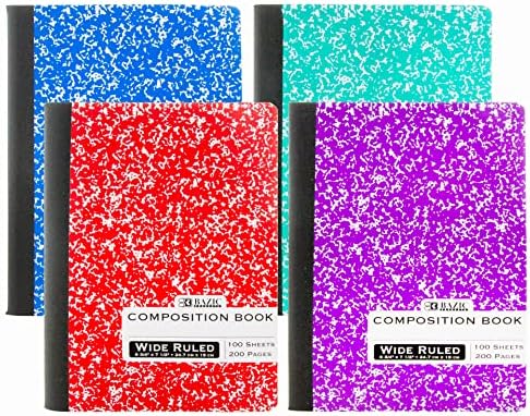 BAZIC PRODUCTS Marble Composition Notebook, Wide-Ruled, 100 Ct, 4 Titles