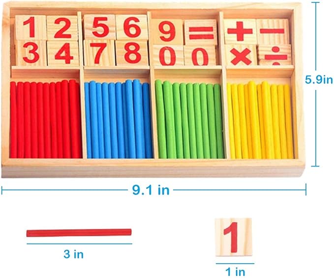 KUTOI Counting Number Blocks and Sticks | Montessori Toys for Kids Learning| Homeschool Supplies for Math manipulatives | Toddlers Educational Wooden rods with Storage Tray