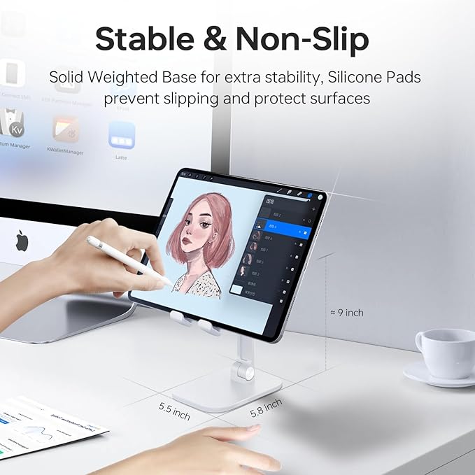 Foldable Phone Stand for Desk - Adjustable Height & Angle Cell Phone Holder, Portable Tablet Stand with Anti-Slip Base for Home, Office, and Travel, Compatible with iPhone & All 4-11" Devices (White)