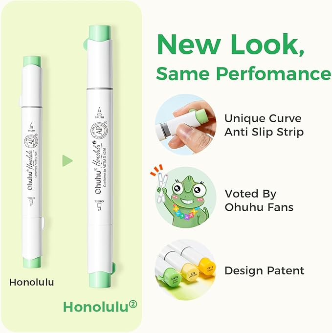 Ohuhu Alcohol Markers Brush Tip - AP Certificated Double Tipped Art Marker Set for Artist Adults Coloring Illustration- 72 Colors - Refillable - Brush & Chisel Dual Tips - Honolulu 2 of Ohuhu Markers