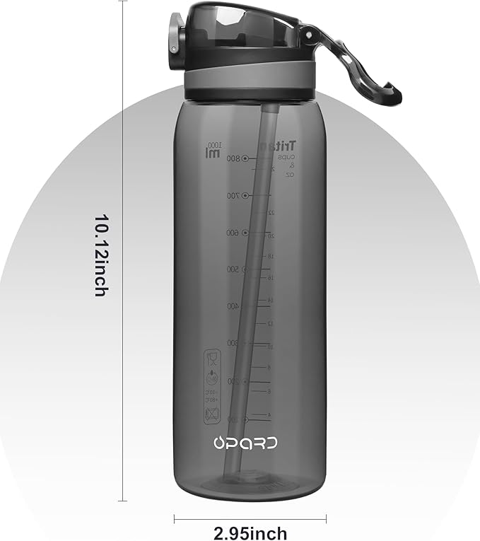 Opard Peak 1000 ml/34 oz Water Bottle with Straw Cap, BPA-Free, Leak Proof Flip Top Bottle