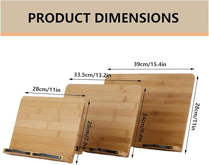 Adjustable Bamboo Book Stand & Cookbook Holder for Kitchen Counter丨5-Level Wooden Bookstand for Reading, Textbooks, or Bible Stand Holder丨Portable Recipe Book Stand with Locking Design(Large)