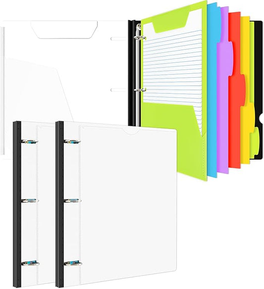INFUN All-in-one Telescoping Binder Notebook-2PCS, Refillable 3 Ring Notebook Binder with 1 Plastic Movable Pocket Folder,5 Plastic Subject dividers and Graph Paper and College Ruled Paper-White