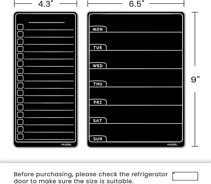 ALEZEL Magnetic Menu Board for Fridge, Weekly Calendar Blackboard Set for Refrigerator - Includes Weekly Black Dry Erase Board for Kitchen & 2 Grocery List, 3 Chalk Markers + Eraser