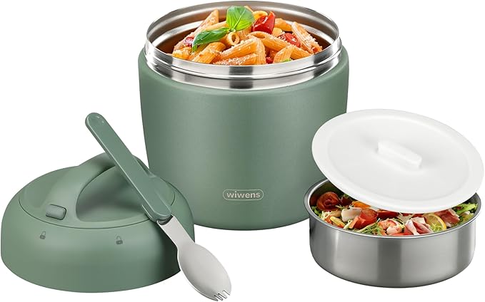 wiwens Thermo Food Jar for Hot Food Adults 32OZ Soup Thermo Lunch Containers Wide Mouth Vacuum Insulated Stainless Steel Leakproof Bento Box with Spoon