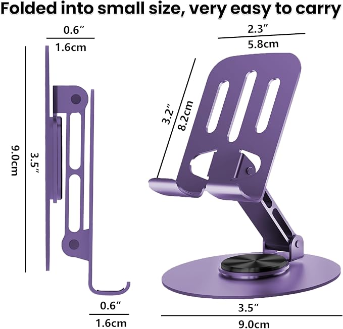 Universal Metal Cell Phone Stand, Multi-Angel Adjustable 360° Rotation Non-Slip Metal Phone Stand Compatible with iPhone 17 16 Pro Max and All Smartphones (Purple&Purple)