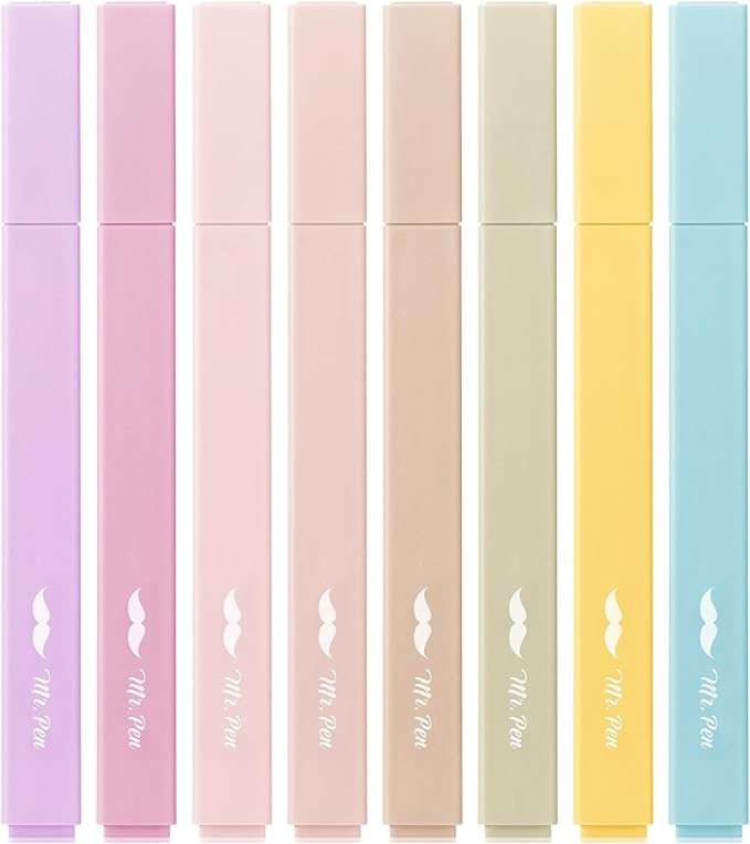 Mr. Pen- Aesthetic Highlighters No Bleed, 8 Pack, Neutral Colors, Chisel Tip, Cute Highlighters Assorted Colors for Journaling, Highlighting, Underlining, Fast Dry, Back to School Supplies