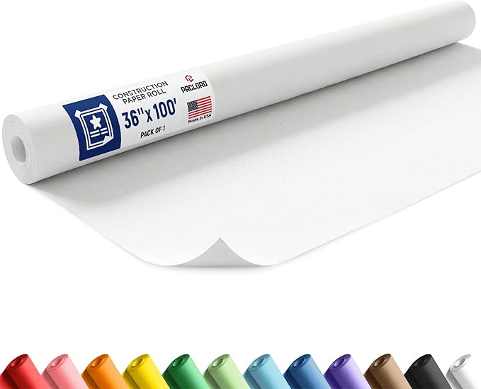 White Construction Paper Roll 36" x 100 ft – Made in USA – 36" Bulletin Board Paper for Classroom & School, Teachers & Kids