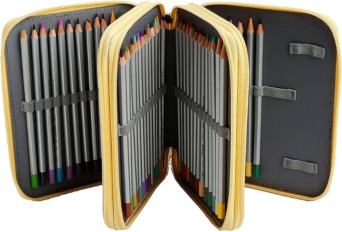 72 Slots Pencil Case Organizer w/Removal Handle Strap | 3-Layer Zipped Pencils Box Large for Colored Pencils Watercolor Pencils for Office and Travel for Artist