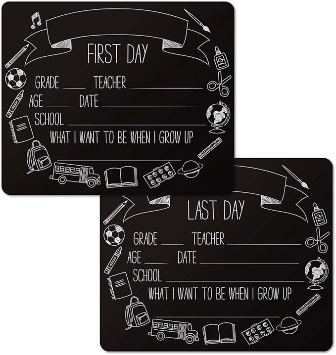 First and Last Day of School Icons Chalkboard Style Sign Set/Reusable Back to School Photo Props / 10" x 12" Elementary Grade Blackboard/Classroom Student Icon Art Signs