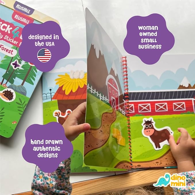 Stick4Ever Jelly Sticker Book - for Kids - Waterproof, Easy to Clean Reusable Sticker Book for Toddlers- Reusable Road Trip Activities for Kids - Stocking Stuffers for Toddlers (Dinosaurs)