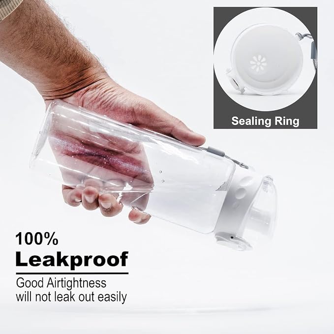 Clear Plastic Water Bottle | No Markings 24oz Chug Lid Sports Water Bottle | Leak Proof Re-Usable Flip Top Plastic Drinks Bottles for School, Exams, Office, Gym, Cycling (Clear-24oz)
