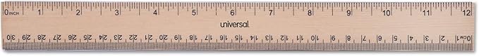 Universal 59021 Flat Wood Ruler w/Double Metal Edge, 12-Inch, Clear Lacquer Finish (UNV59021)