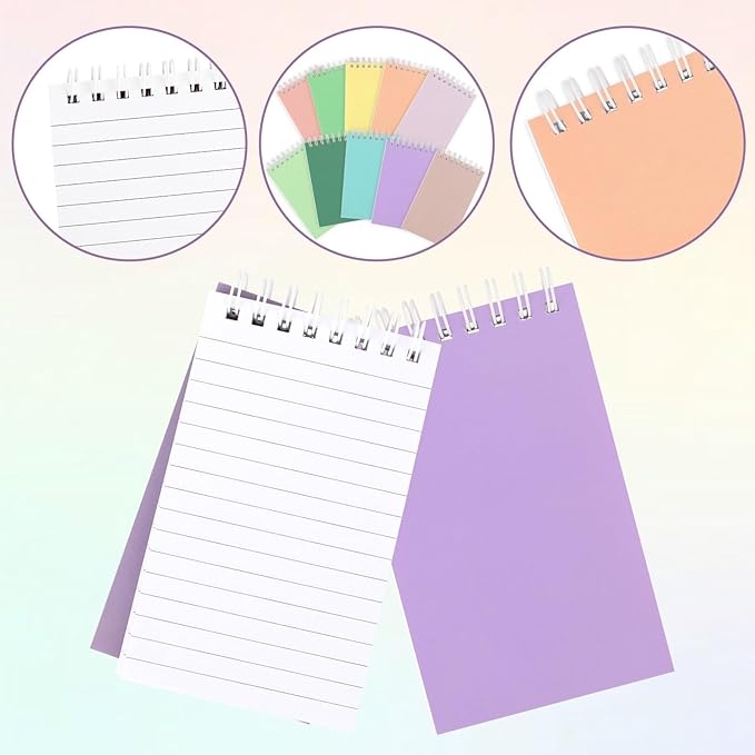 Hxezoc 10 Pack Small Pocket Notebooks, 3 x 5 Inches Mini Colorful Spiral Pocket Notebook with Lined Pages Memo Pads for Kids Home Office School Classroom Decoration Supplies