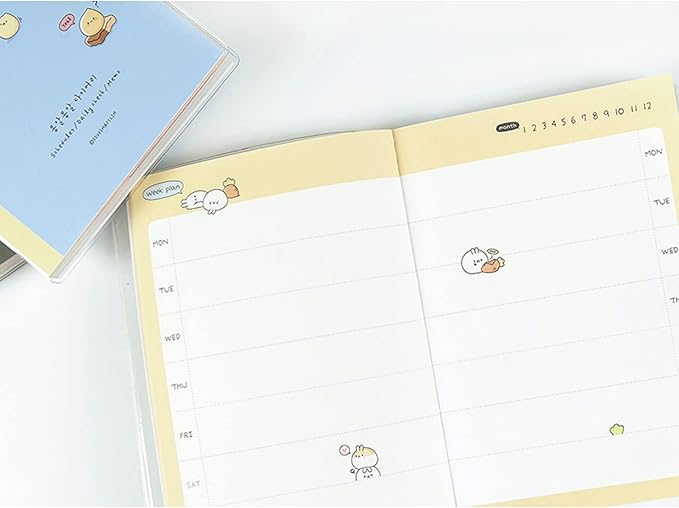 Kawaii Mini Korean Weekly Undated Planner + 1 dalgaru sticker sheet - 128 pages, Soft PVC Cover Cute Small stationery for school, academic, teens, women, girls (Cookies n Cream (Gray))