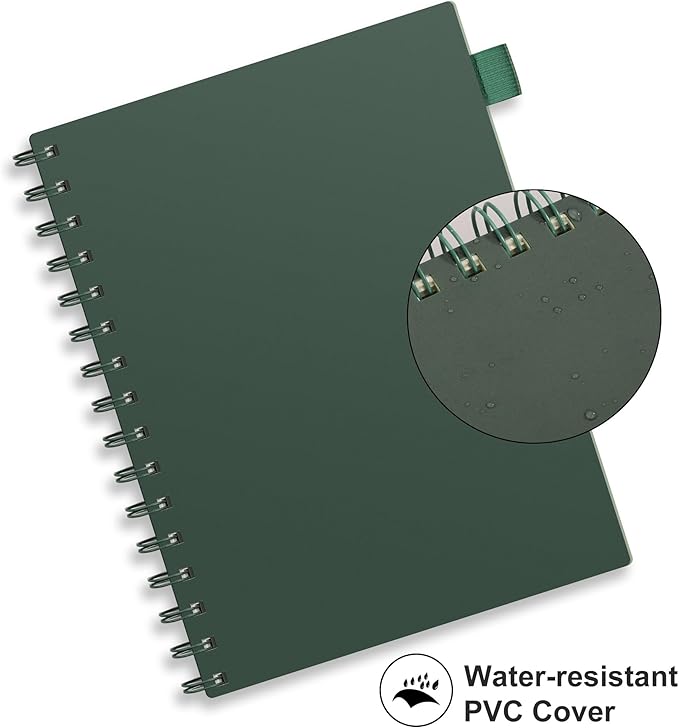 RETTACY Dotted Journal Notebook, 300 Pages, A5 Medium Size (5.7'' × 8.2''), 100 GSM Thick Paper, Flexible Plastic Cover, Spiral-bound, for Journaling, Planning, Tracking (Deep Green)