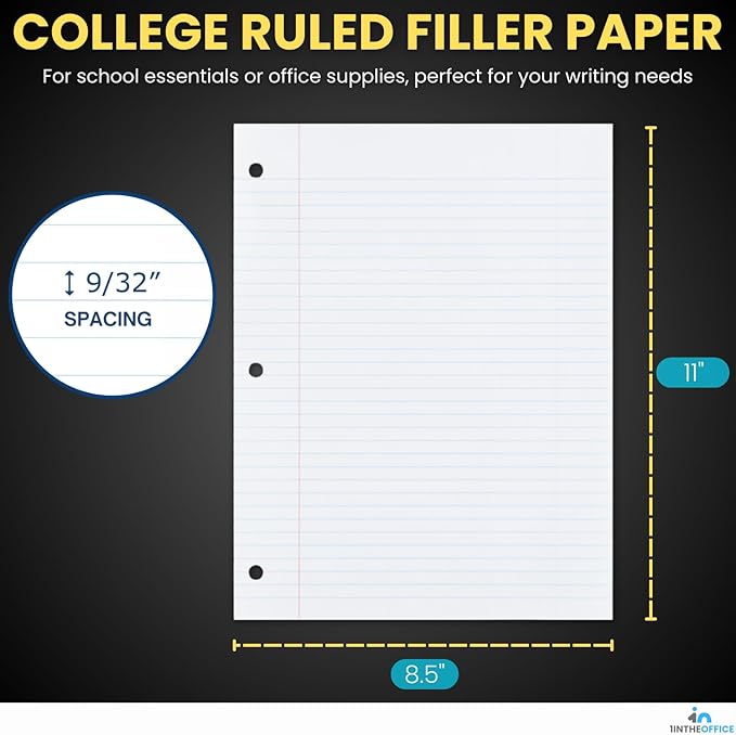 1InTheOffice Loose Leaf Paper College Ruled, Filler Paper 8 1/2" x 11", 400 Sheets (400 Sheets)