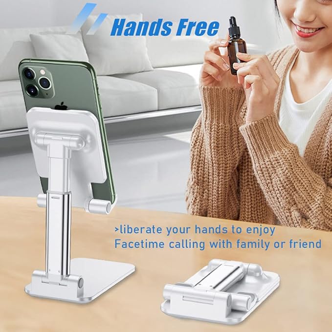 2 Pcs MT-6 Cell Phone Holder, Adjustable Angle and Height, Anti-Slip Silicone Pad, Foldable and Portable, Compatible with 4-8 Inch Devices