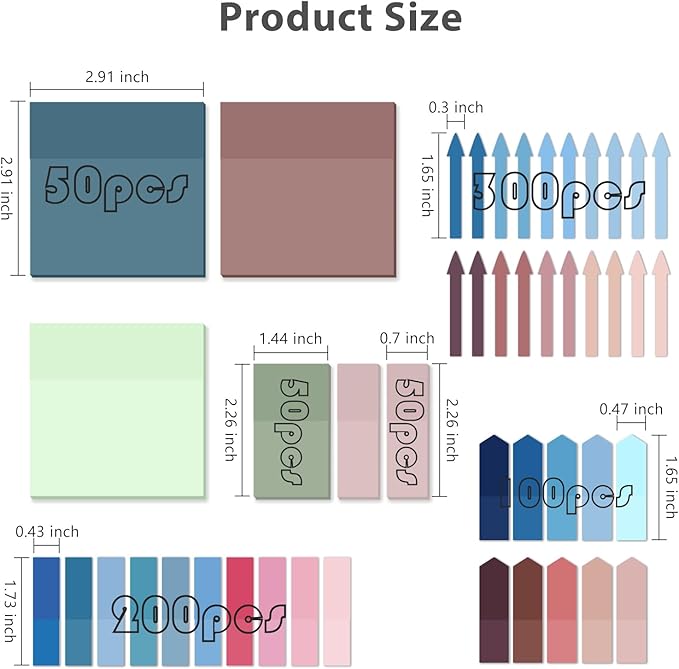 1100 Sheets Transparent Sticky Notes, Clear Book Tabs and See Through Arrow Page Markers, Writable Annotation Index Flags Tapes for School Office Supplies (Vintage)