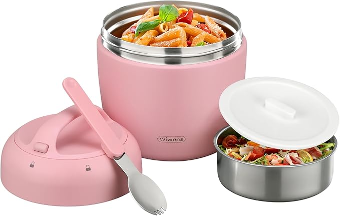 wiwens Thermo Food Jar for Hot Food Adults 32OZ Soup Thermo Lunch Containers Wide Mouth Vacuum Insulated Stainless Steel Leakproof Bento Box with Spoon