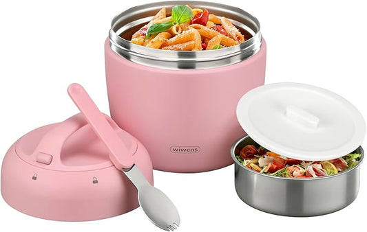 wiwens Thermo Food Jar for Hot Food Adults 32OZ Soup Thermo Lunch Containers Wide Mouth Vacuum Insulated Stainless Steel Leakproof Bento Box with Spoon