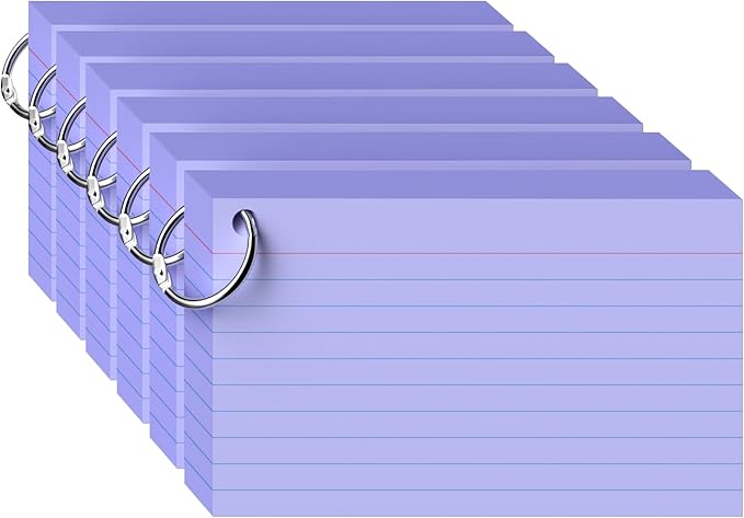 300 Count Purple Index Cards 3x5 Inch with Ring, Heavy Weight Flash Cards, Note Taking Supplies, Portable Note Cards, Study Flashcards for Students & Teachers, Office Home School Study Supplies