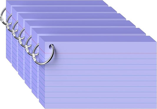 300 Count Purple Index Cards 3x5 Inch with Ring, Heavy Weight Flash Cards, Note Taking Supplies, Portable Note Cards, Study Flashcards for Students & Teachers, Office Home School Study Supplies