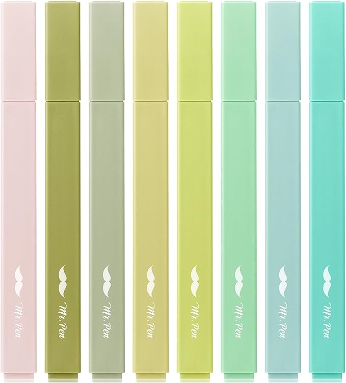 Mr. Pen- Aesthetic Highlighters No Bleed, 8 Pack, Shades of Green, Chisel Tip, Cute Highlighters Assorted Colors for Journaling, Highlighting, Underlining, Fast Dry, Back to School Supplies