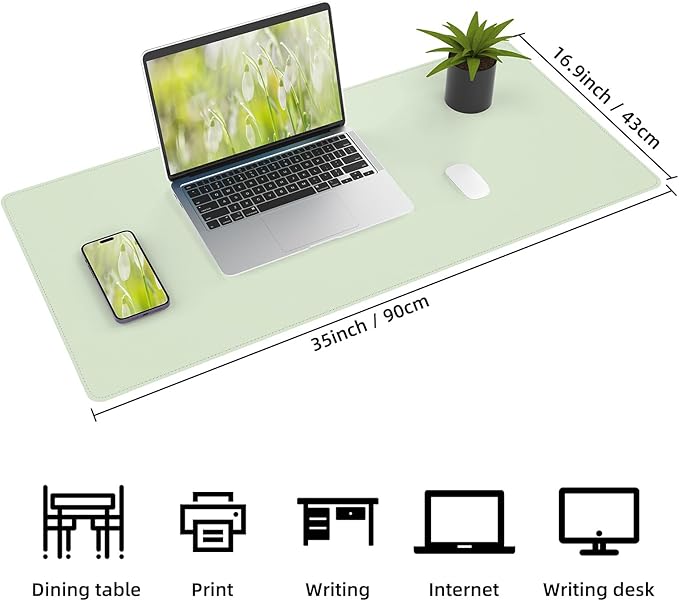 AFIING Cork Desk Mat 35.4" x 17", Dual-Sided Natural Cork & PU Leather Desk Pad, Non-Slip Waterproof Large Mouse Pad for Office, Home & Gaming (Light Green)