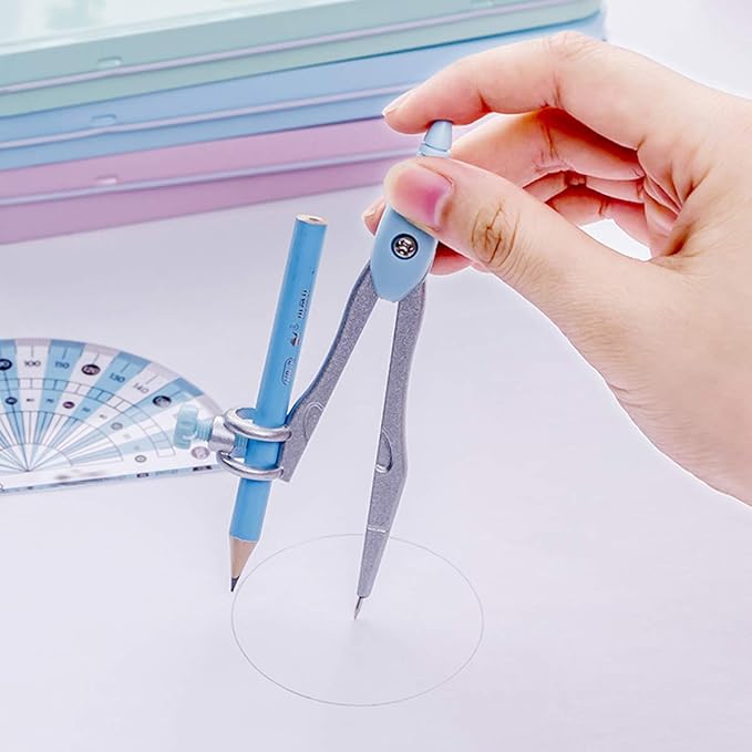 LABANCA 8 Pcs Compass Set with Protractor Rulers Pencil for Math Geometry (X-Blue)