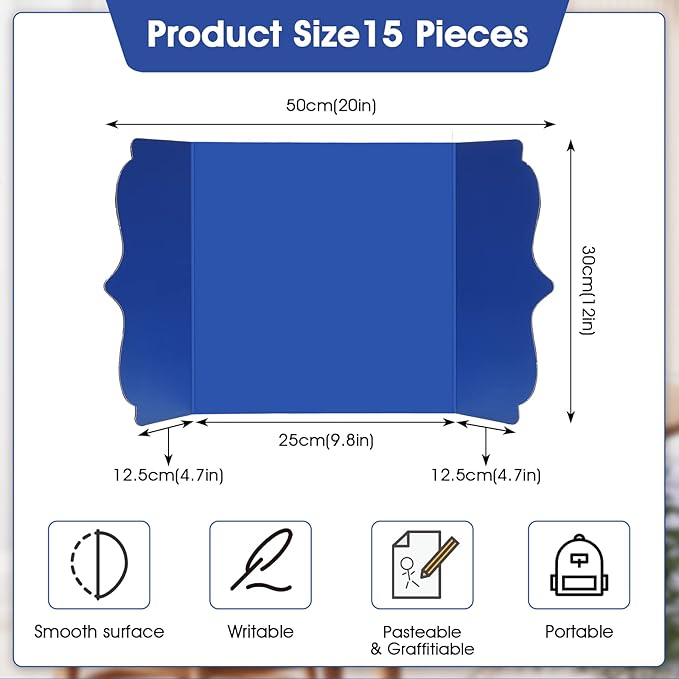 15 Pcs Small Trifold Poster Board Bulk 12 x 20 Inch Portable Trifold Posterboard Project Display Board Science Fair Foldable Presentation Cardboard for Photo Exhibition Meeting School(Colorful)