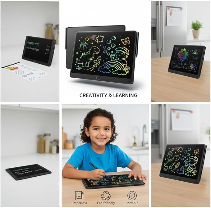 16 Inch LCD Writing Tablet for Kids 2 Pack, Large Drawing Board Doodle Pad, Colorful Screen Erasable Sketch Tablet, Travel Toys and Reusable Learning Gift for Boys Girls（Pink & Black