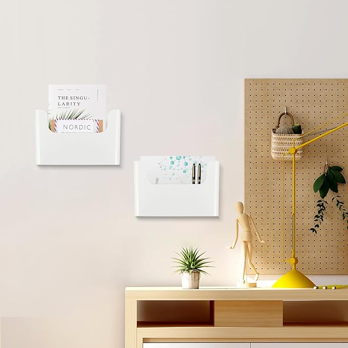 Wall File Holder - White Plastic Wall Mount File Organizer for Office, Home, Classroom