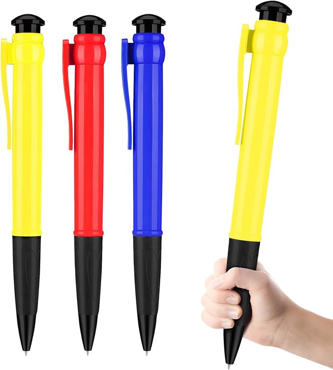 Jumbo Pens 11.3'' - Giant Pens for Birthday Party Favors, Funny Gag Gifts - 3 Pack Red, Blue, Yellow