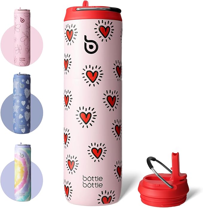 BOTTLE BOTTLE Insulated Water Bottle 24oz with Straw Lid and Handle Sports | for Travel Gym school,Stainless Steel Water Bottles,Double-Wall,Vacuum Metal,Leak Proof,BPA-Free