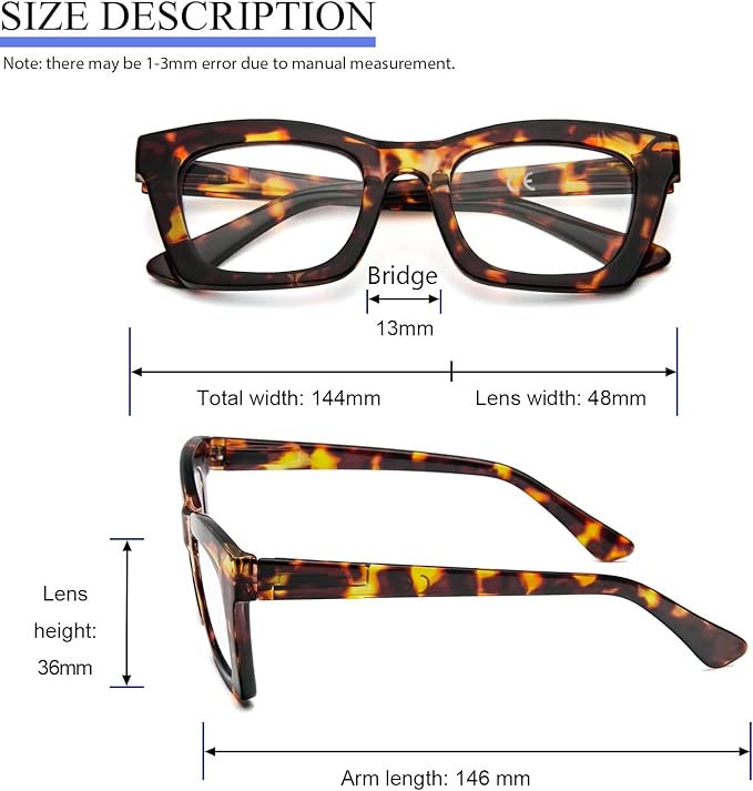 REAVEE 6 Pack Reading Glasses for Women Blue Light Blocking, Cute Square Computer Readers with Spring Hinge