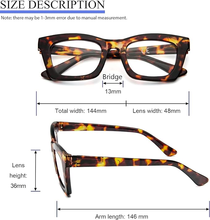 REAVEE 6 Pack Reading Glasses for Women Blue Light Blocking, Cute Square Computer Readers with Spring Hinge
