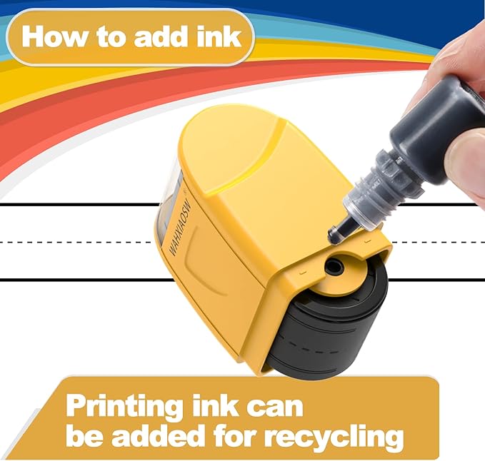 Handwriting Lines Stamp Roller Self-Inking Line Rolling Stamps Handwriting Practice Tool for Teachers Kids Kindergarten (Red+Yellow)
