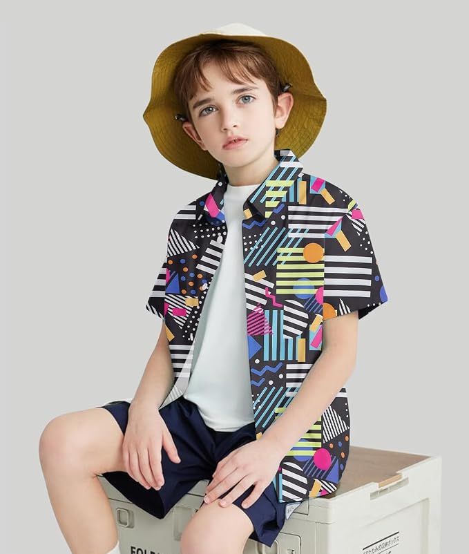 Enlifety 2-10T Kids Hawaiian Shirt Boys Short Sleeve Button Down Shirts Hawaii Summer Casual Blouse