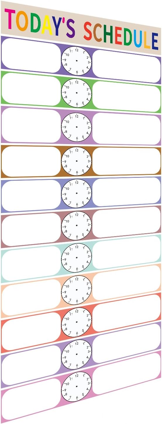 SANTSUN 11 Pocket Daily Schedule Pocket Chart for Classroom, 17'' x 41'', Dry-Erase, Visual Schedule Board Poster for students, Back to School Teacher Homeschool Supplies