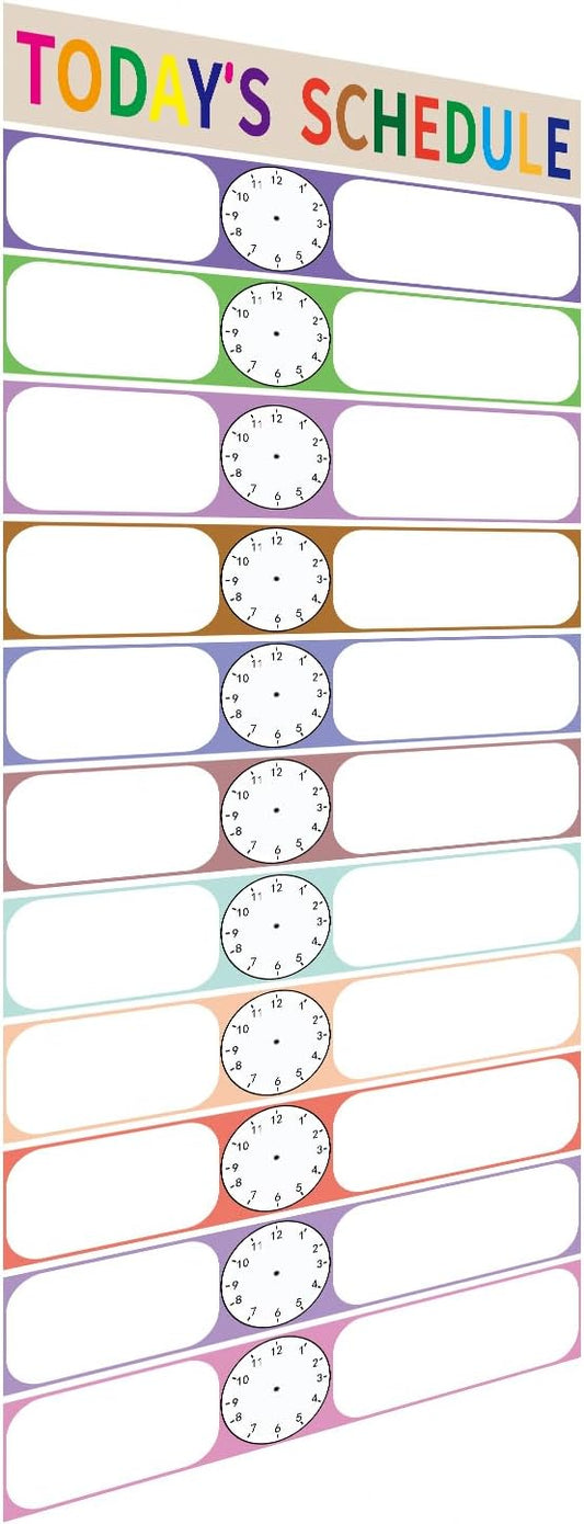 SANTSUN 11 Pocket Daily Schedule Pocket Chart for Classroom, 17'' x 41'', Dry-Erase, Visual Schedule Board Poster for students, Back to School Teacher Homeschool Supplies