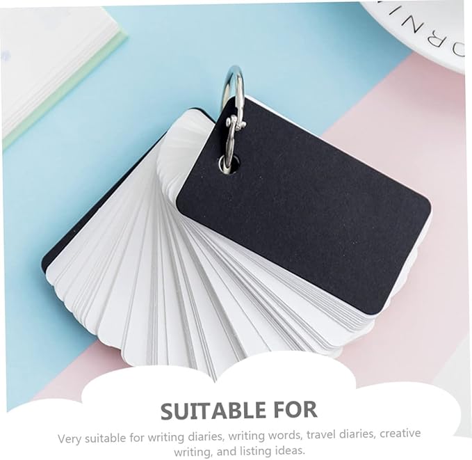 DOITOOL 4pcs Blank Flashcards Notepad with Binder Rings Simple Style Memo Cards for Students Portable Memory Cards for Note Taking and Learning Black Kraft Paper