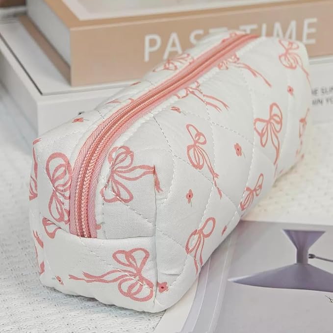 Carry bloom Pencil Pouch Cute Pencil Case for Girls Aesthetic Pencil Bag with Zipper Pen Cases School Supplies Makeup Bag (Bow ribbon)