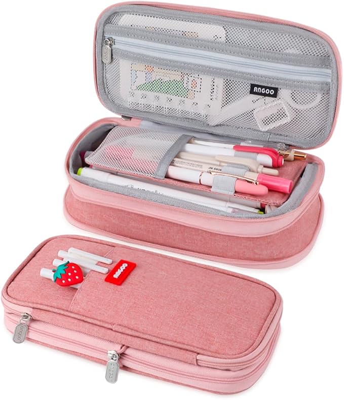 iSuperb Foldable Pencil Case Zipper Big Capacity Aesthetic Canvas Pencil Pouch Compartments Stationery Organizers Pen Bag for Kids Girls Boys Teen Child Student School Supplies (Lotus Pink1)